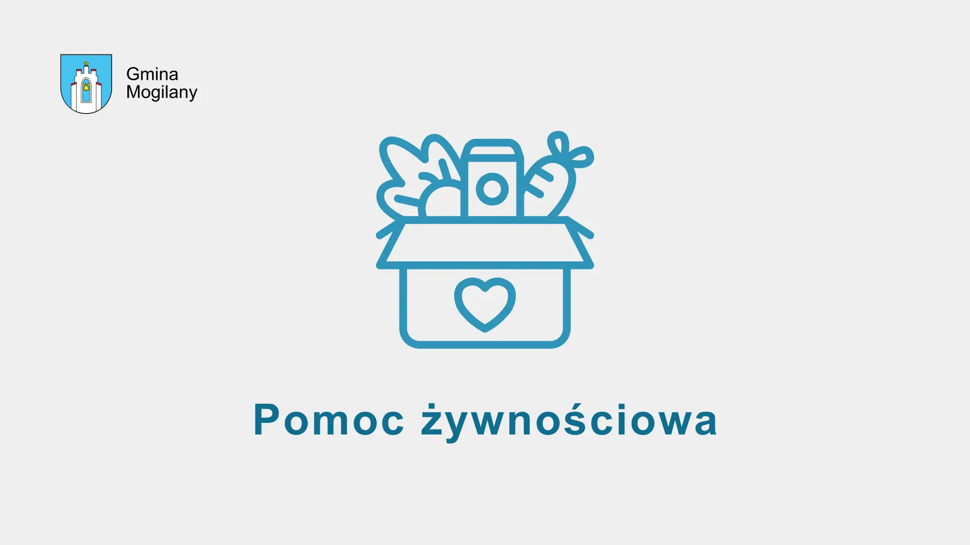 paczka z żywnością i napis: pomoc żywnościowa